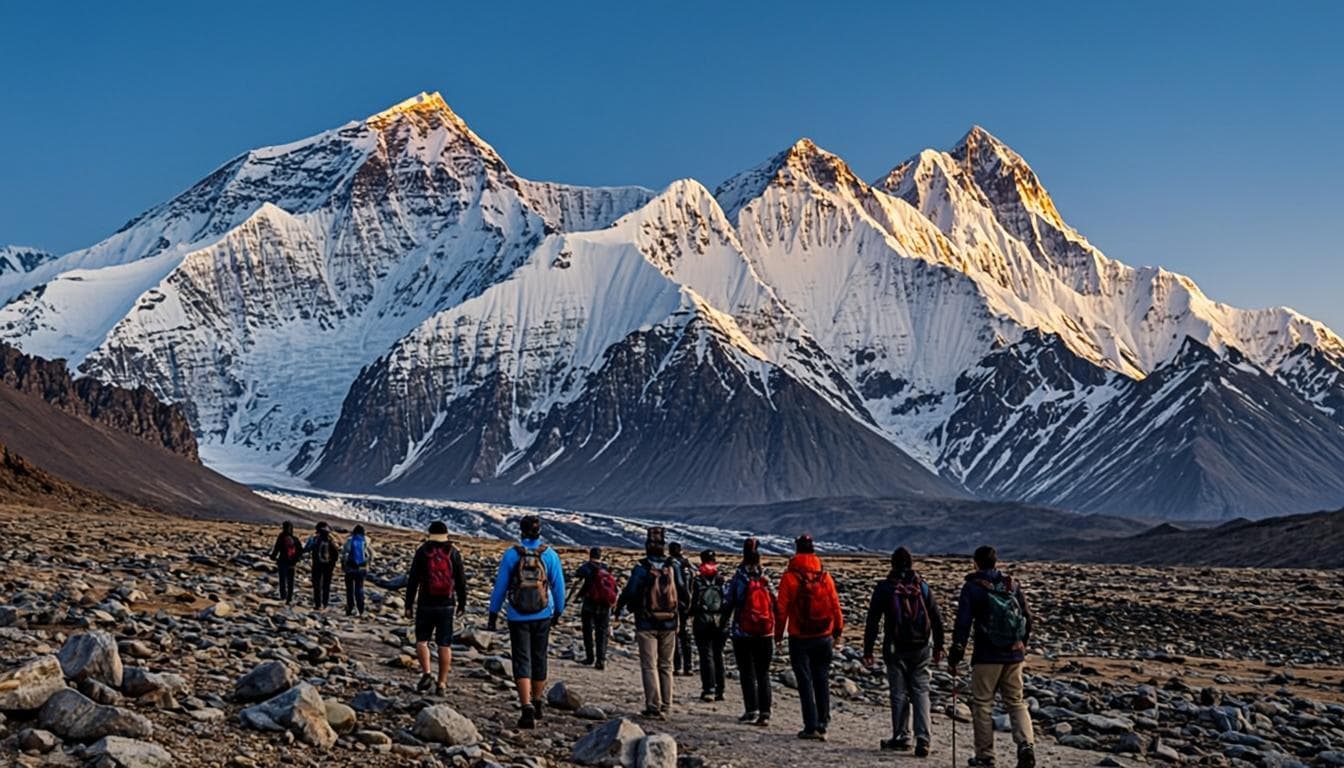 Everest Base Camp route and towering Himalayan peaks