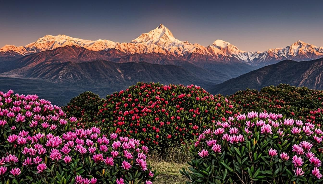 Sunrise over snow-capped ranges from Poon Hill