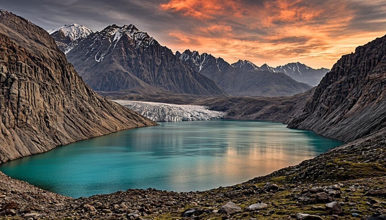 Glacial waters of Tilicho Lake against barren peaks